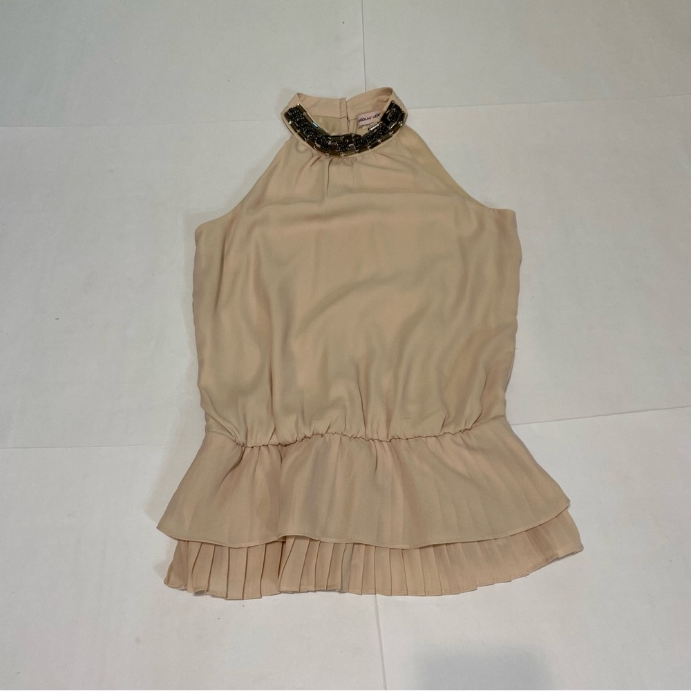 Sequin Hearts Cream Halter Blouse with Pleated Hem